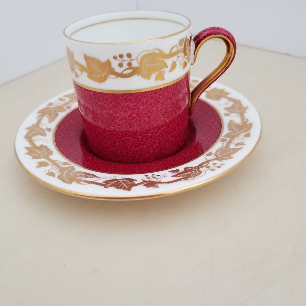 Wedgwood Red and Gold Teacup with Saucer